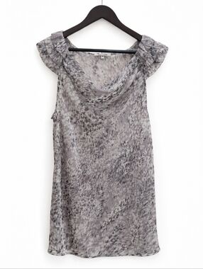 Quintessential Lavender Abstract Watercolor Drape Neck Flutter Sleeve Tunic SzXL